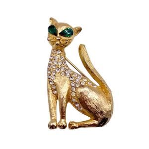 Vintage Gold Tone Cat Pin Brooch